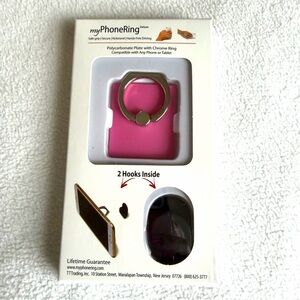 myPhoneRing Pink Phone Holder with Chrome Ring and car mount hook NEW